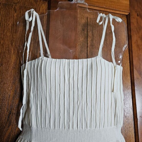 Ivory Knit Halter Backless Mini Dress Tie Open Back Summer Party Dress Sz S NEW - Picture 6 of 7